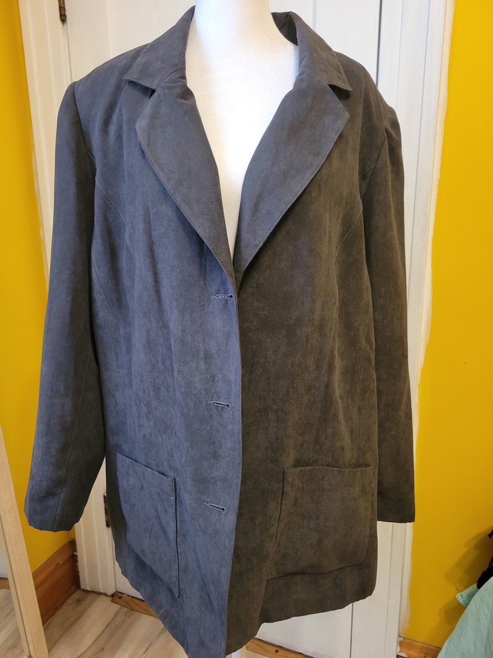 Maggie Barnes Charcoal Gray Suede Long Blazer